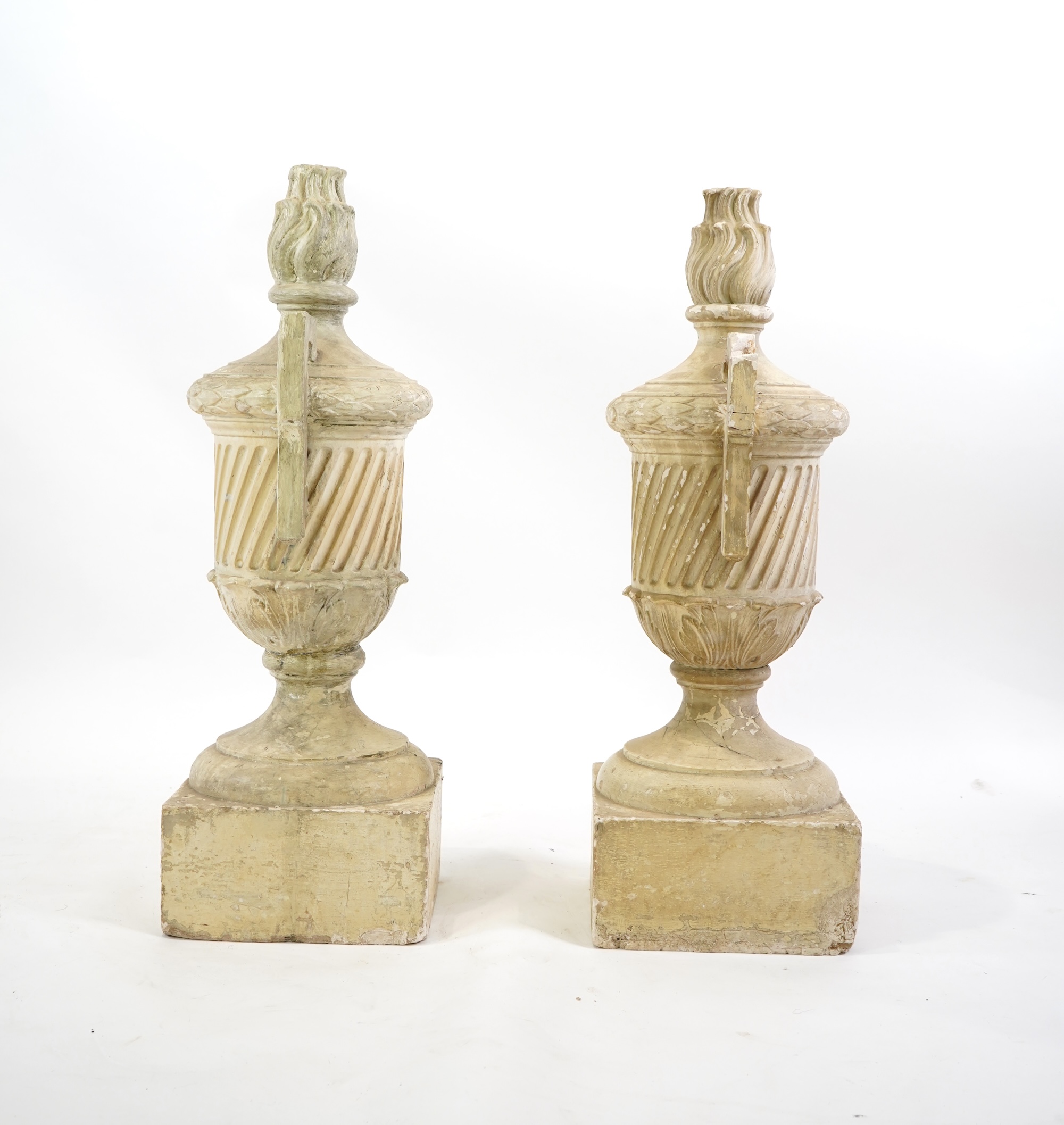 A pair of large 18th century style Italian cream painted plaster urns